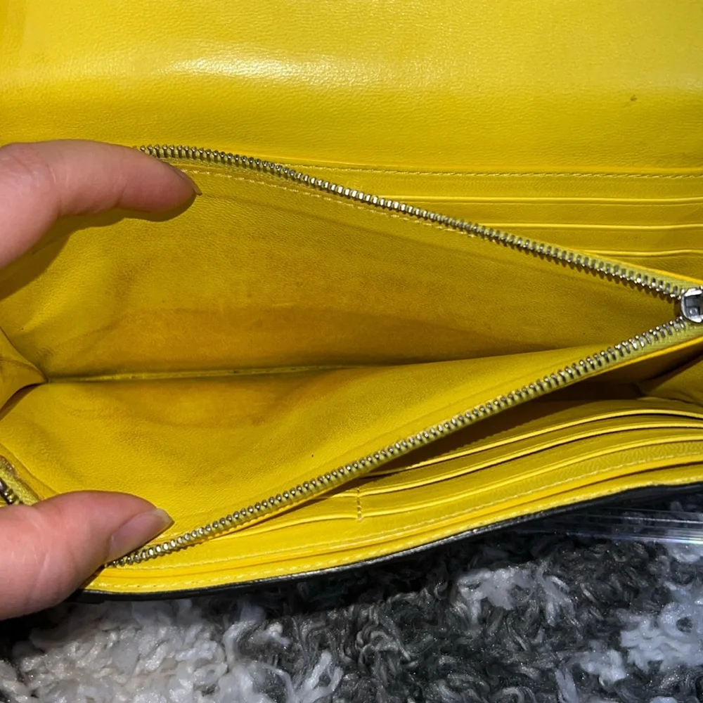 Authentic CELINE Calfskin Leather Souris Gray Yellow Large Flap Long Wallet - Picture 10 of 16